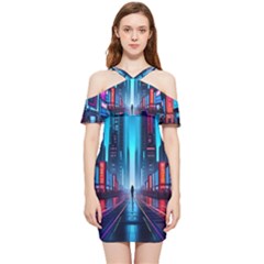 City People Cyberpunk Shoulder Frill Bodycon Summer Dress by Jancukart