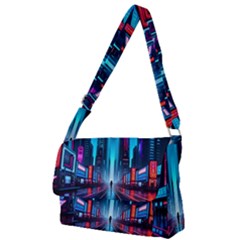 City People Cyberpunk Full Print Messenger Bag (l) by Jancukart