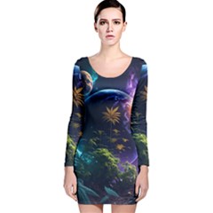 Fantasy People Mysticism Composing Long Sleeve Velvet Bodycon Dress