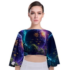 Fantasy People Mysticism Composing Tie Back Butterfly Sleeve Chiffon Top by Jancukart
