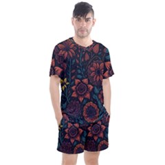 Flower Art Drawing Painting Spring Men s Mesh Tee And Shorts Set