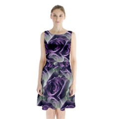 Purple Flower Rose Petals Plant Sleeveless Waist Tie Chiffon Dress by Jancukart