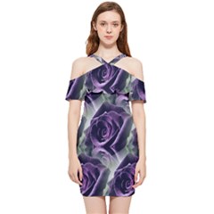 Purple Flower Rose Petals Plant Shoulder Frill Bodycon Summer Dress by Jancukart