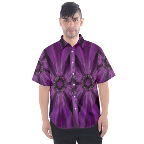 Pattern Purple Symmetry Dark Men s Short Sleeve Shirt by Jancukart