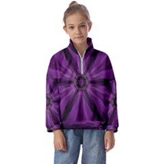 Pattern Purple Symmetry Dark Kids  Half Zip Hoodie by Jancukart