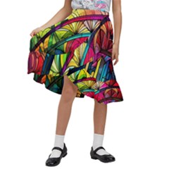 Stained Glass Window Kids  Ruffle Flared Wrap Midi Skirt by Jancukart