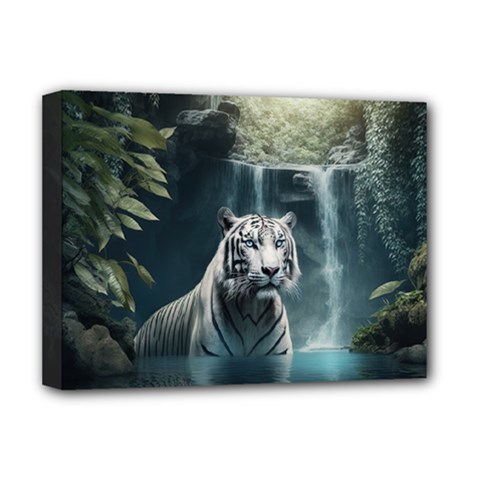 Tiger White Tiger Nature Forest Deluxe Canvas 16  X 12  (stretched)  by Jancukart