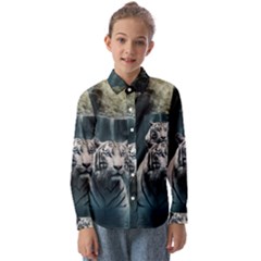 Tiger White Tiger Nature Forest Kids  Long Sleeve Shirt by Jancukart