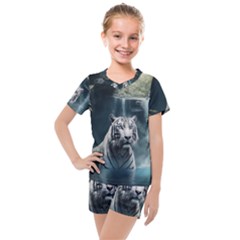 Tiger White Tiger Nature Forest Kids  Mesh Tee And Shorts Set