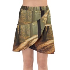 Autumn Nature Woodland Woods Trees Wrap Front Skirt by Jancukart