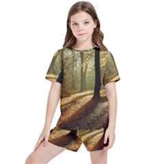 Autumn Nature Woodland Woods Trees Kids  Tee And Sports Shorts Set by Jancukart