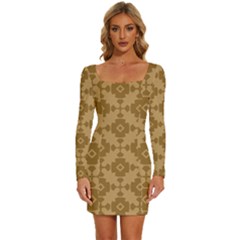 Pattern 5 Long Sleeve Square Neck Bodycon Velvet Dress