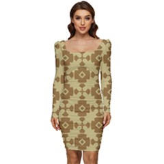 Pattern 6 Women Long Sleeve Ruched Stretch Jersey Dress