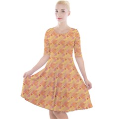 Peach Leafs Quarter Sleeve A-line Dress by Sparkle