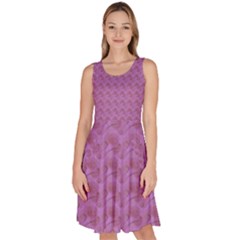 Violet Flowers Knee Length Skater Dress With Pockets