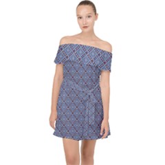 Blue Diamonds Off Shoulder Chiffon Dress by Sparkle