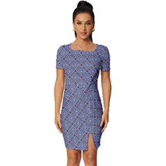 Blue Diamonds Fitted Knot Split End Bodycon Dress by Sparkle