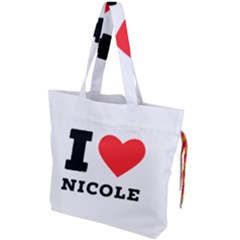 I Love Nicole Drawstring Tote Bag by ilovewhateva