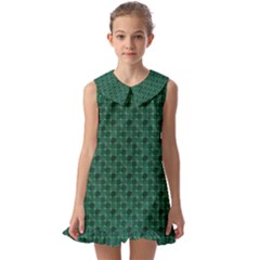 Green Pattern Kids  Pilgrim Collar Ruffle Hem Dress