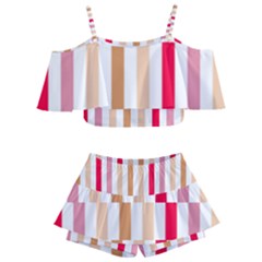 Stripe Pattern Kids  Off Shoulder Skirt Bikini by GardenOfOphir
