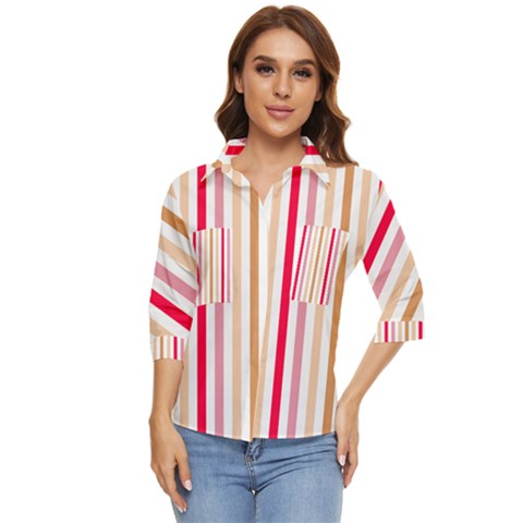 Stripe Pattern Women s Quarter Sleeve Pocket Shirt by GardenOfOphir