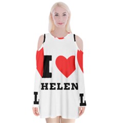 I Love Helen Velvet Long Sleeve Shoulder Cutout Dress by ilovewhateva