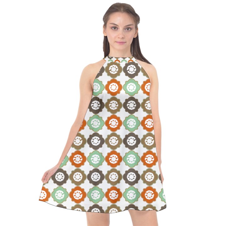 Quatrefoil Halter Neckline Chiffon Dress 