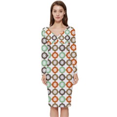 Quatrefoil Long Sleeve V-neck Bodycon Dress  by GardenOfOphir