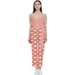 Lattice Iv V-Neck Spaghetti Strap Tie Front Jumpsuit