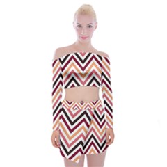 Chevron Iv Off Shoulder Top With Mini Skirt Set by GardenOfOphir