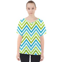 Green Chevron V-neck Dolman Drape Top by GardenOfOphir