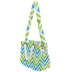 Green Chevron Rope Handles Shoulder Strap Bag by GardenOfOphir