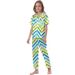 Green Chevron Kids  Satin Short Sleeve Pajamas Set by GardenOfOphir
