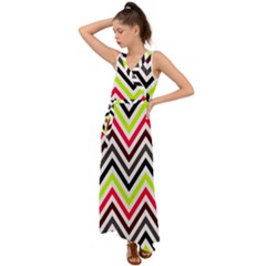 Chevron V-neck Chiffon Maxi Dress by GardenOfOphir