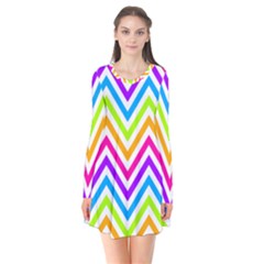 Bright Chevron Long Sleeve V-neck Flare Dress by GardenOfOphir