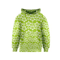 Lime Green Flowers Pattern Kids  Pullover Hoodie by GardenOfOphir