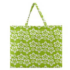 Lime Green Flowers Pattern Zipper Large Tote Bag by GardenOfOphir