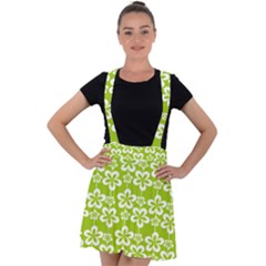 Lime Green Flowers Pattern Velvet Suspender Skater Skirt by GardenOfOphir