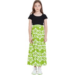 Lime Green Flowers Pattern Kids  Flared Maxi Skirt