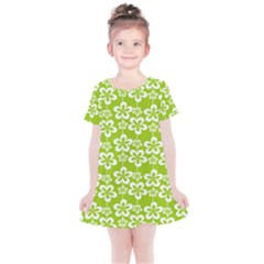 Lime Green Flowers Pattern Kids  Simple Cotton Dress by GardenOfOphir