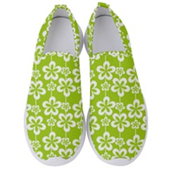 Lime Green Flowers Pattern Men s Slip On Sneakers by GardenOfOphir