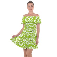 Lime Green Flowers Pattern Off Shoulder Velour Dress by GardenOfOphir