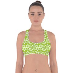 Lime Green Flowers Pattern Cross Back Hipster Bikini Top  by GardenOfOphir