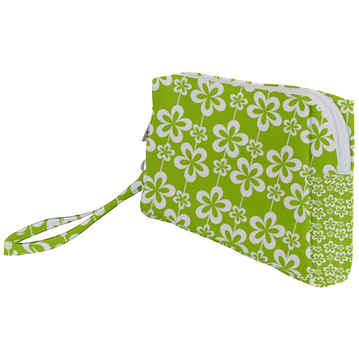 Lime Green Flowers Pattern Wristlet Pouch Bag (Small)