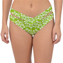 Lime Green Flowers Pattern Double Strap Halter Bikini Bottoms by GardenOfOphir