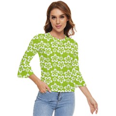 Lime Green Flowers Pattern Bell Sleeve Top