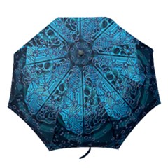 Artificial Intelligence Network Blue Art Folding Umbrellas by Semog4