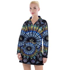 Mandala Floral Rose Window Strasbourg Cathedral France Women s Long Sleeve Casual Dress by Semog4