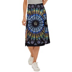 Mandala Floral Rose Window Strasbourg Cathedral France Midi Panel Skirt by Semog4