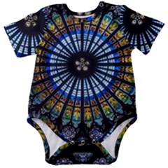 Mandala Floral Rose Window Strasbourg Cathedral France Baby Short Sleeve Bodysuit